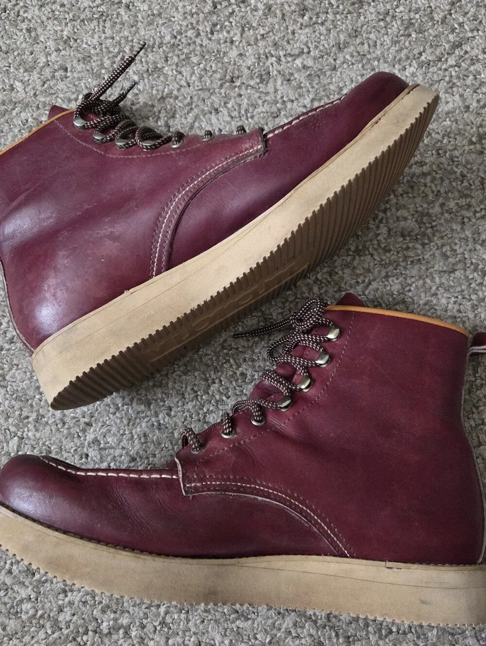 Vtg LL Bean Mens Burgundy Leather Moc Toe Boots Lace Up -Italy Sz 11